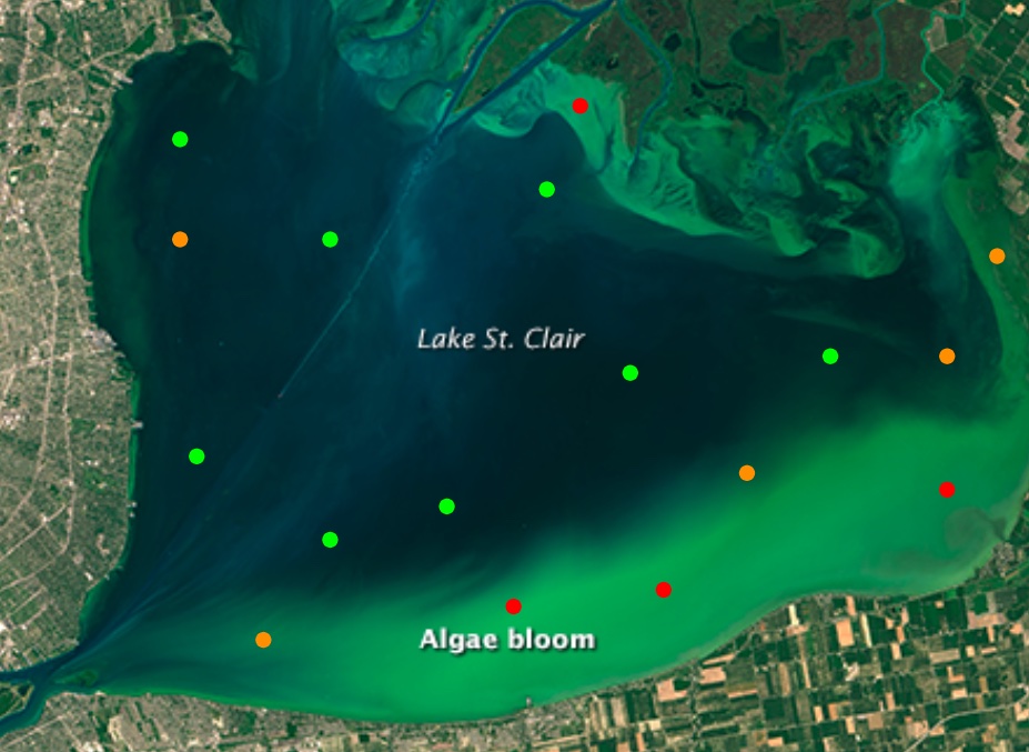 Example lake annotated with points of severity