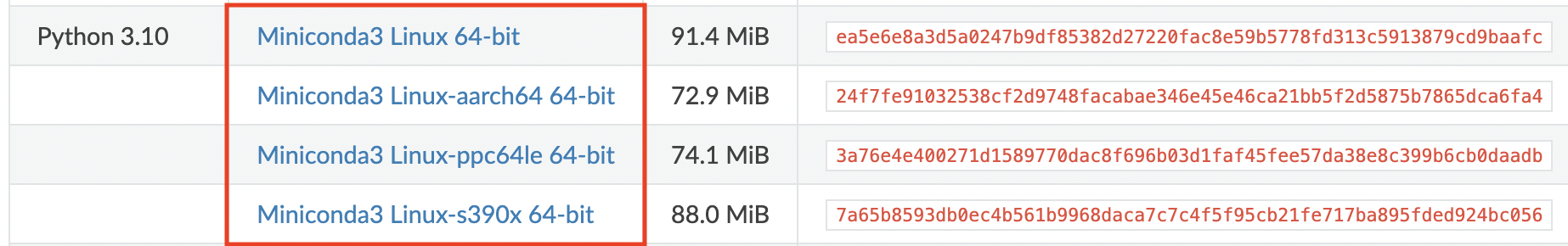 Linux Miniconda installer links